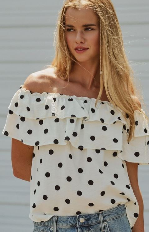 Polka Dot Off-Shoulder top|7816
