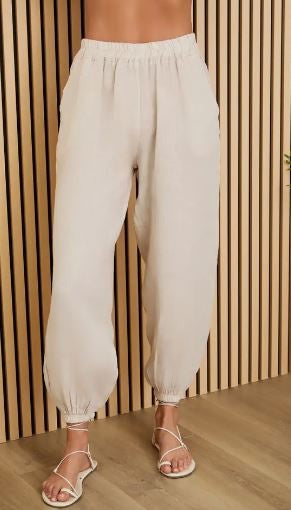 Elastic Waist Linen Pants|7842
