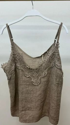 Linen Lace Trim Camisole|7844