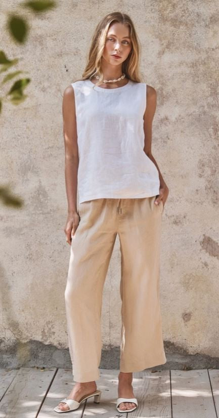 Linen Sleeveless Top white|7866