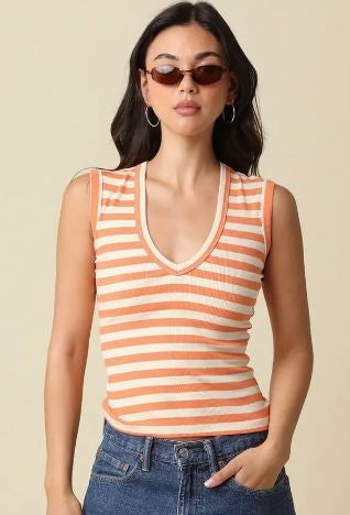 Striped V-Neck Tank Top|7869