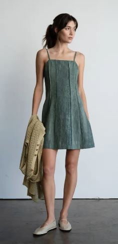linen strappy dress  green|7877
