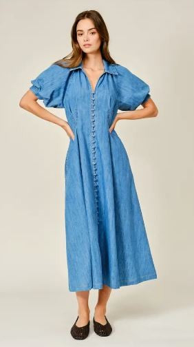 Button Down  Denim Dress|7923