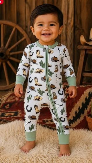 2-Way Zip Romper, Cowboy Country|7949