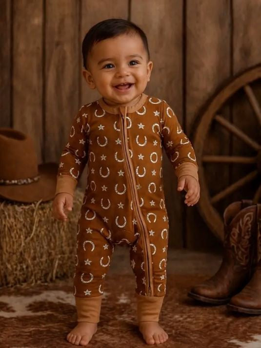 2-Way Zip Romper, Rusty Horseshoe|7954
