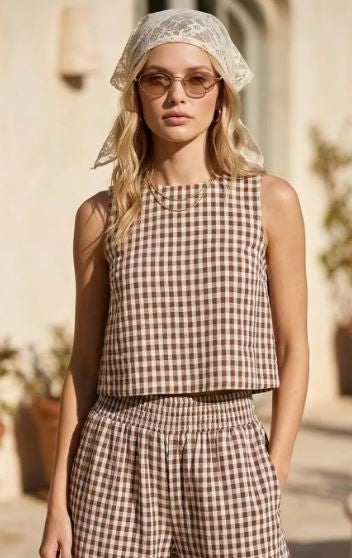 Cotton/Linen Blend Button V-Neck Blouse-Wine|8055