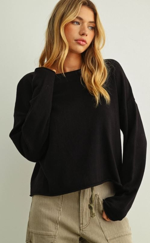 black sweater rolling hem|8215