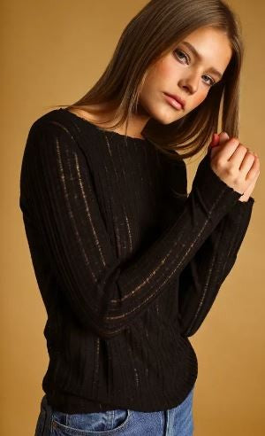 Long Sleeve Knit Top blk|8216