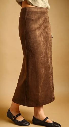 Suede Straight Skirt coffee|8221