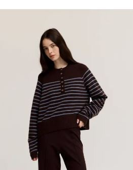 Knit Stripe Henley|8248