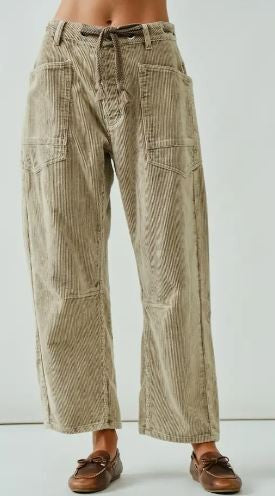 Barrel Corduroy Pants with Eyelet Waist|6713