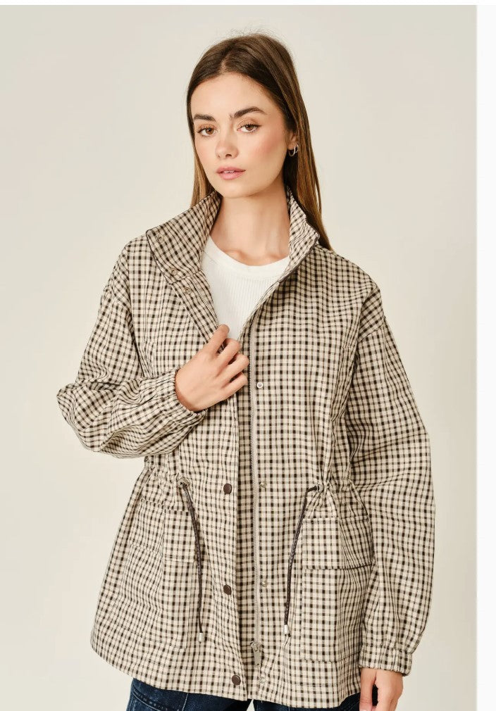 Leather PLaid Detail Jacket|8244