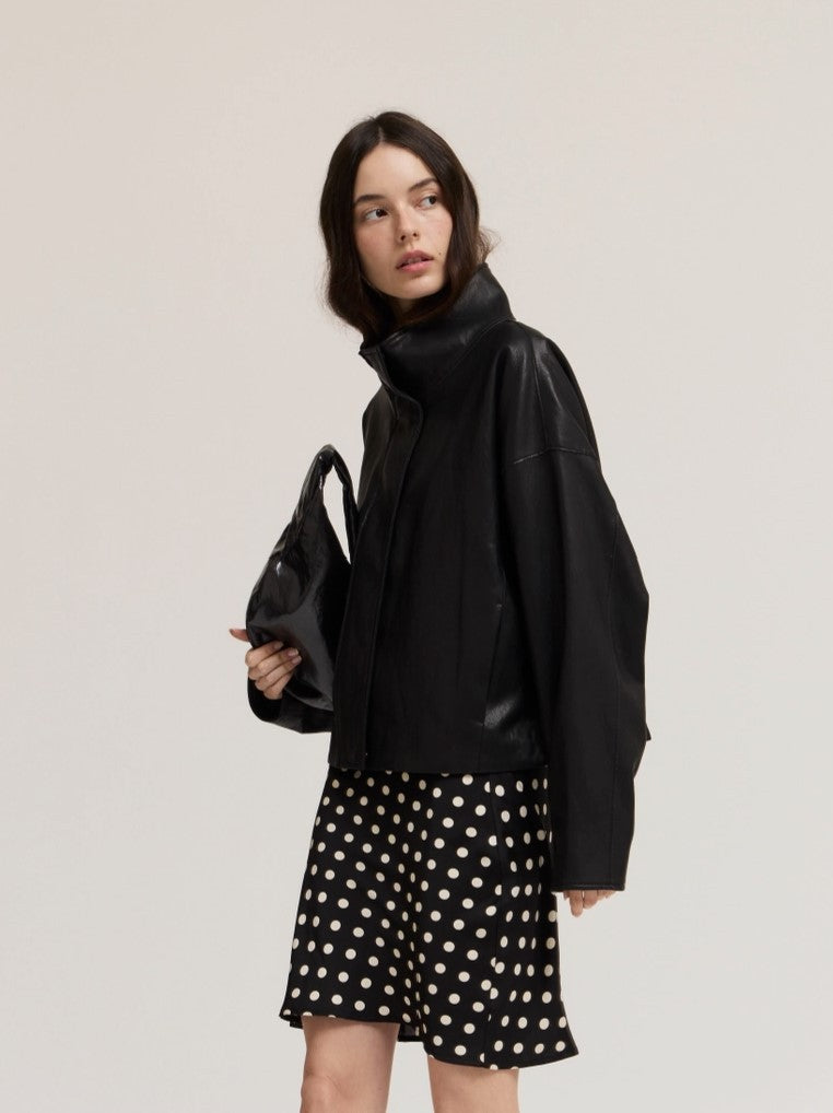 High Collar Leather Jacket|8246