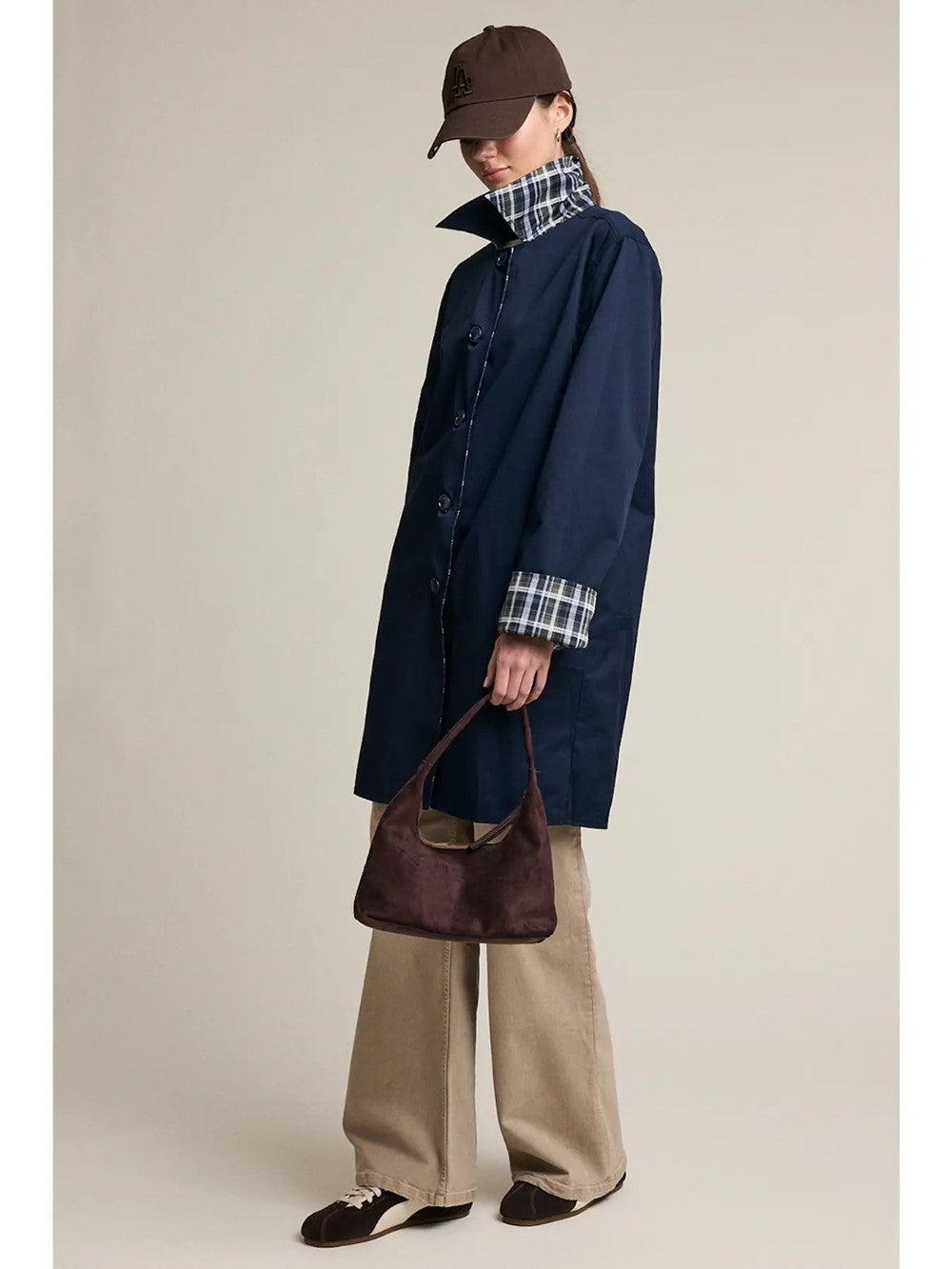 Reversible Plaid & Navy Trench Jacket|8142