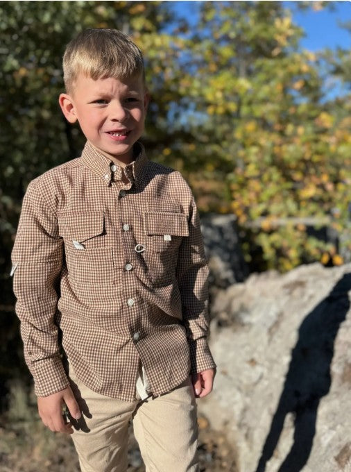 Brown/ Cream Plaid Button down|8315