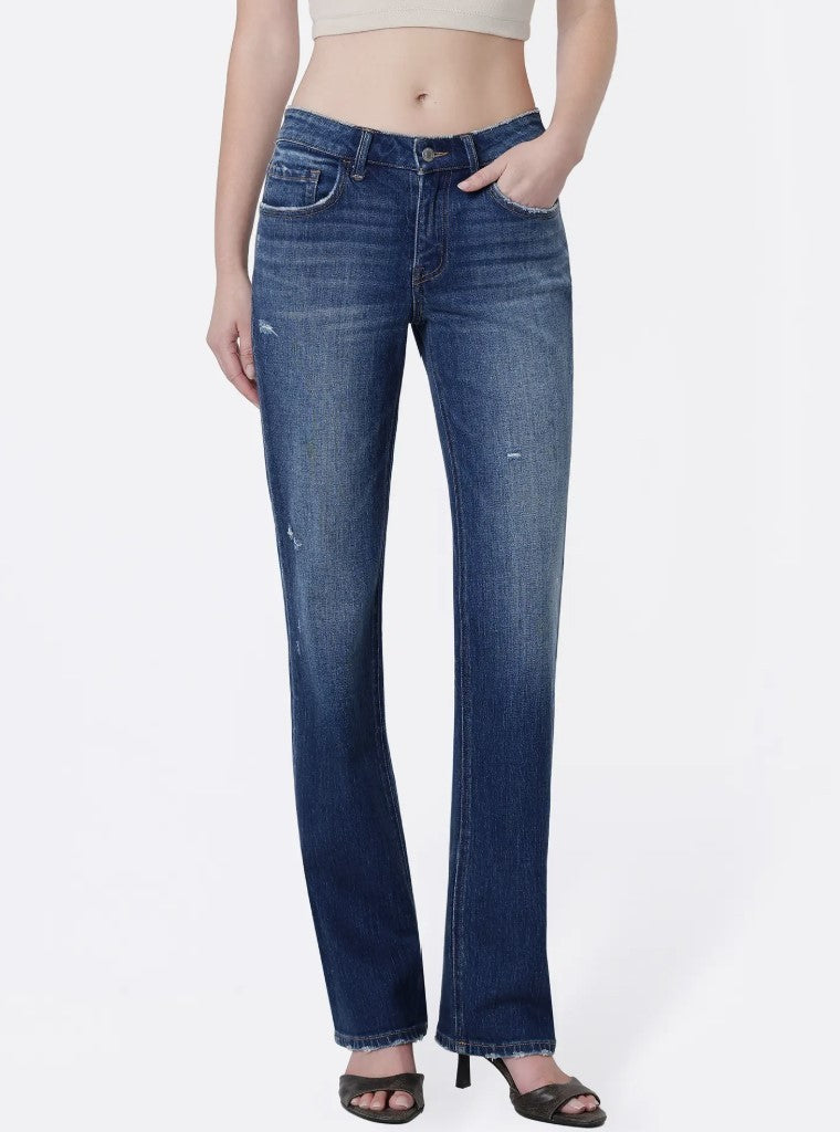 Mid Rise Dark Wash Straight Leg Jean|8317