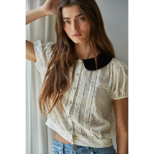 Chiffon Flocked Velvet Dot Blouse|6531