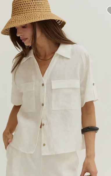 linen short sleeve top|7462