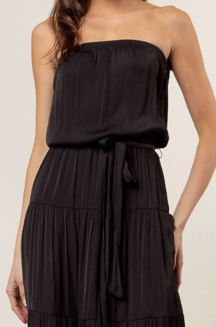 Black Tiered Tube Dress w Elasticized Waist|7520