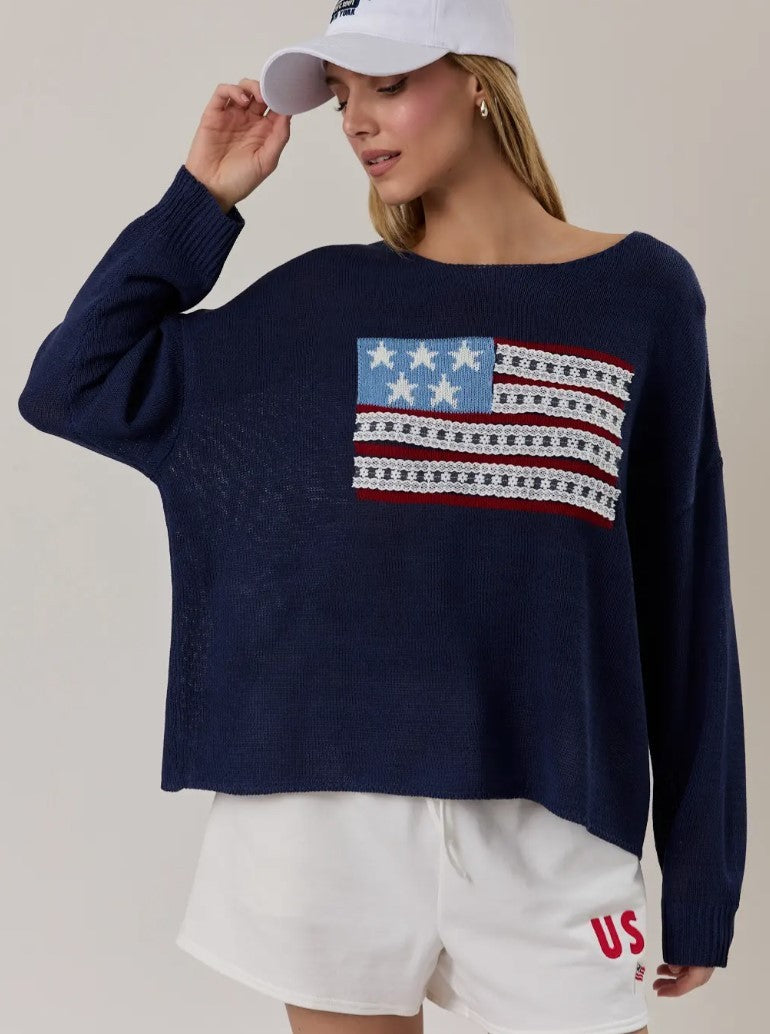 USA Flag Navy Crew Neck|7741