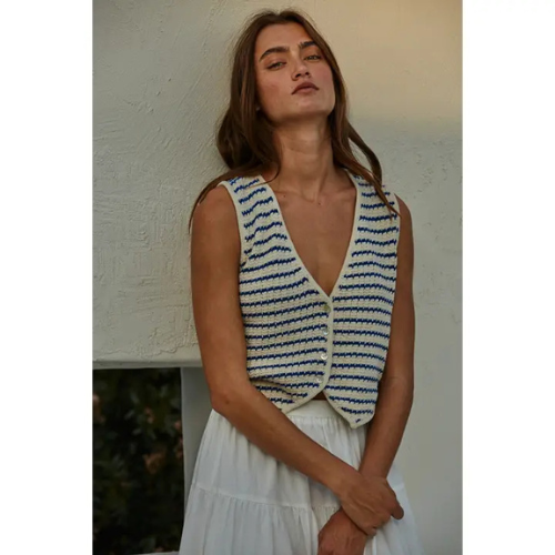 Cotton Striped Button-down Vest|6708