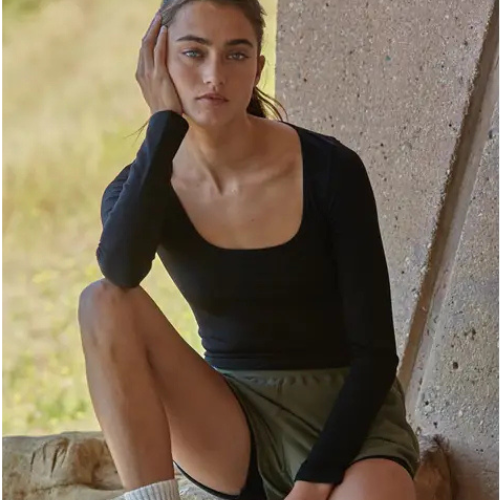 Ribbed Seamless Long Sleeve - Black|6449