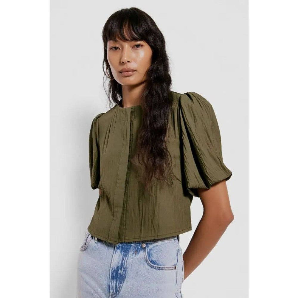 Puff Sleeve Button Up Blouse|6623