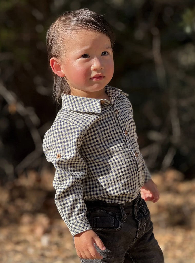 Navy/ White Plaid Button Onesie|8312