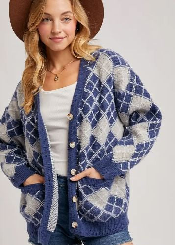 Argyle Button Down Cardigan|6200