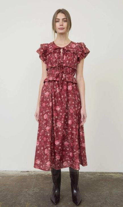 Ruffle Detail Midi Dress|6279