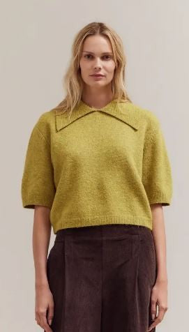 3/4 Short Sleeve Collar Neck Knit Top|6356