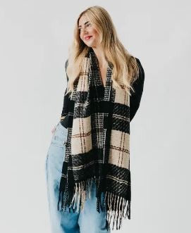 Penny Plaid Fringe Scarf|6591