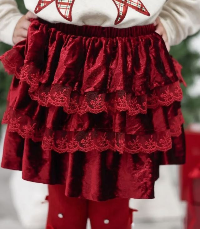 Ruby Red Velvet Tiered Christmas Skirt|6818