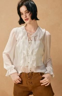 Light Frilly Chiffon Blouse|6883