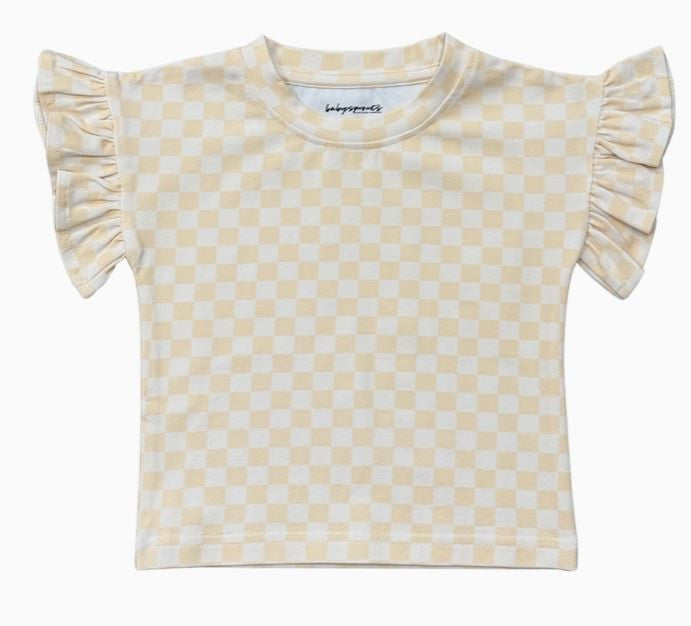 Ruffle Sleeve Top checked|7285