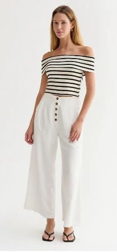 Striped Off-Shoulder Knit Top|7417