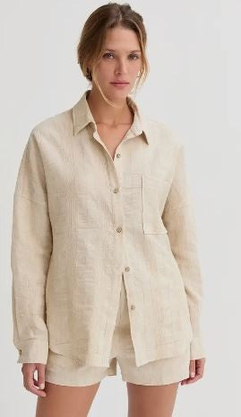 Striped Linen Button Shirt|7427