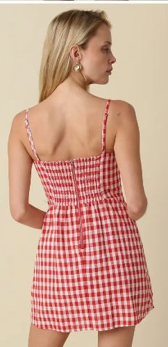 Gingham red Mini Dress|7636