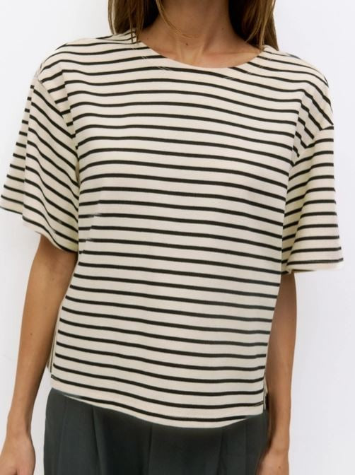 Striped Elbow Tee blk/crm|7671