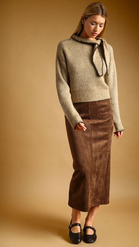 Suede Straight Skirt coffee|8222