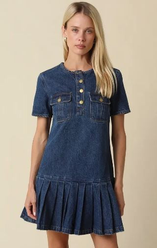 Denim Pleated Dress|8260