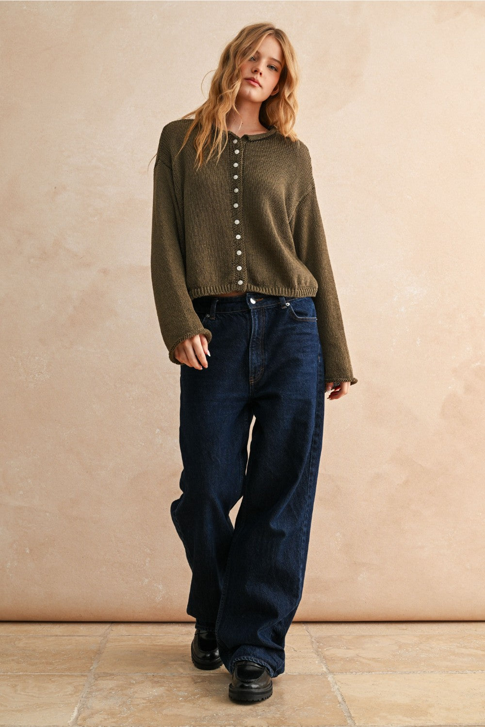 Button front cardigan  green|6683