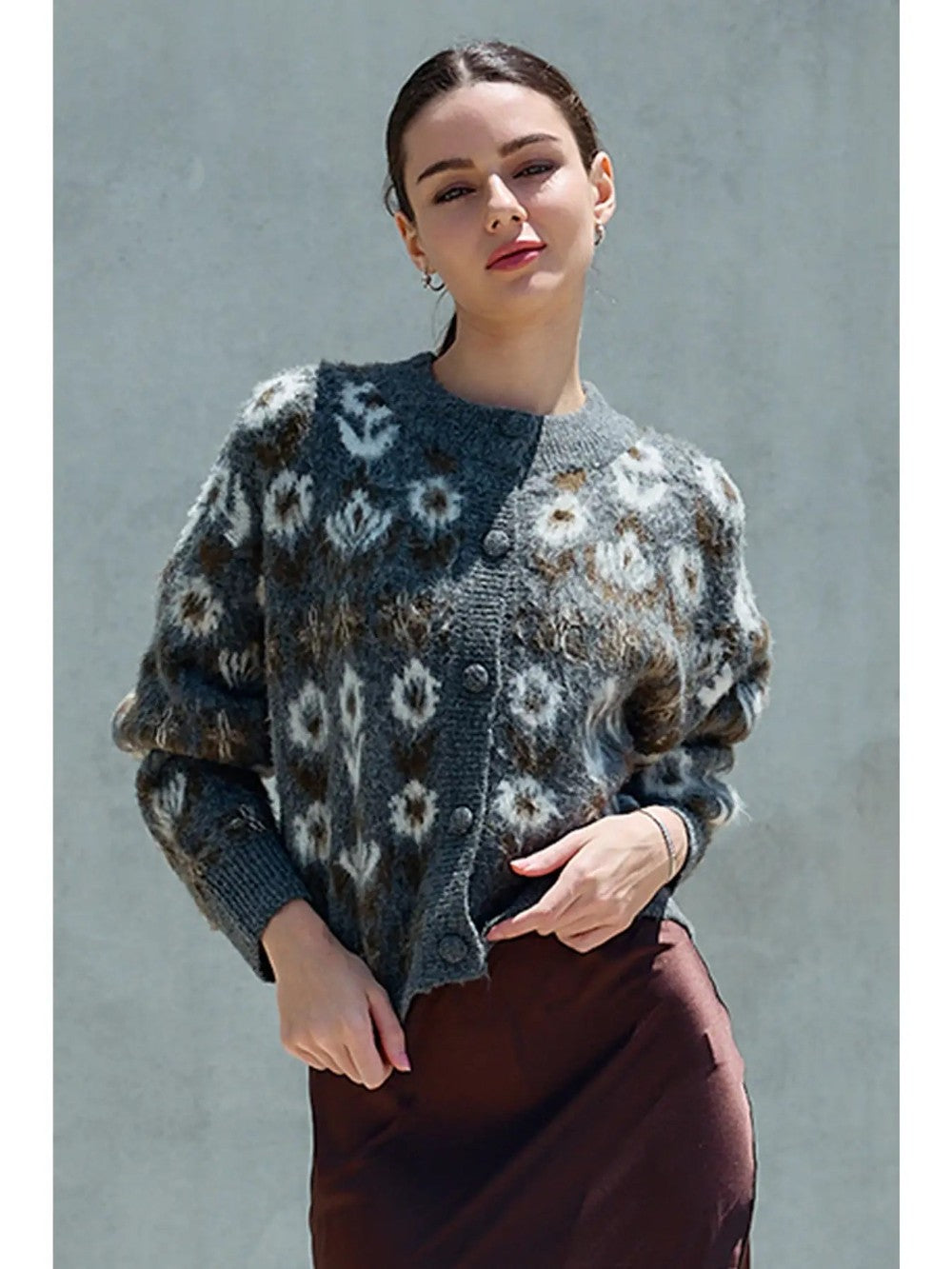 Fuzzy Nordic Knit Cardigan|8087