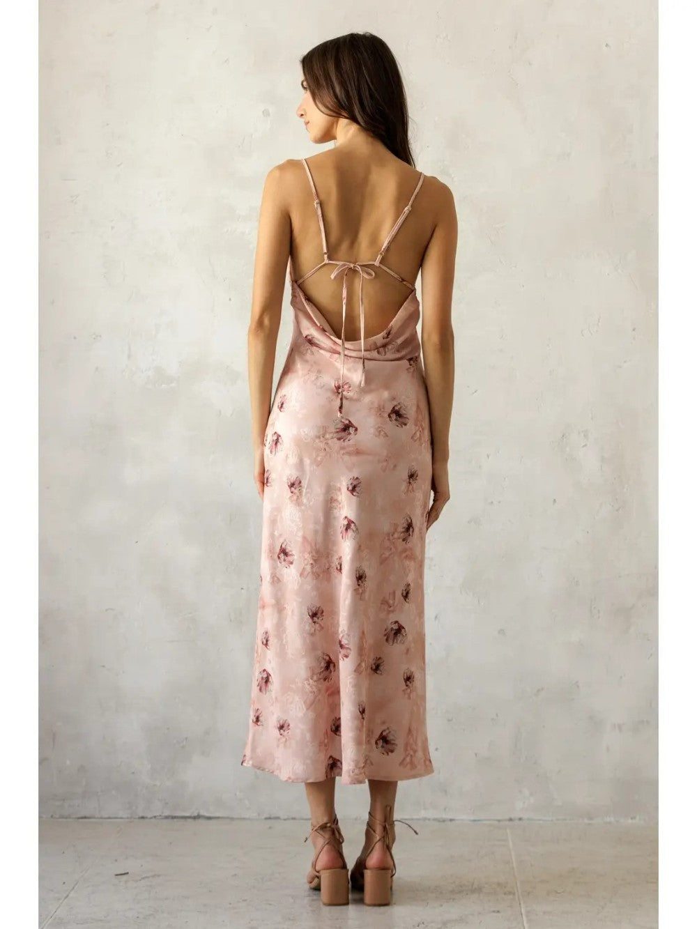 Satin Floral Tie Front Dress|7980