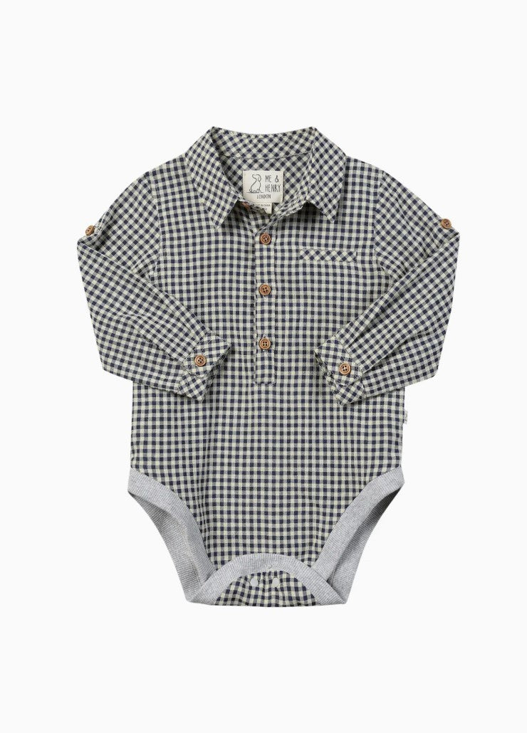 Navy/ White Plaid Button Onesie|8311