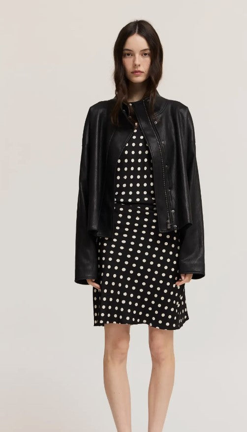 High Collar Leather Jacket|8245