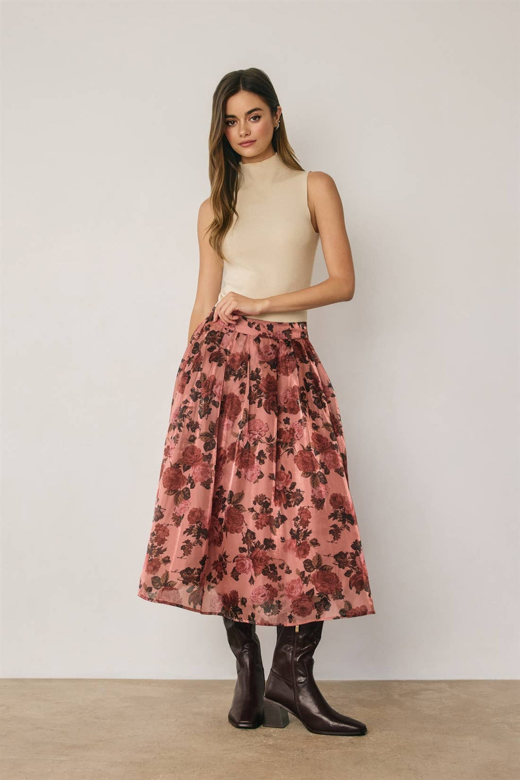 Floral Organza Structured Circular Midi Skirt (1)