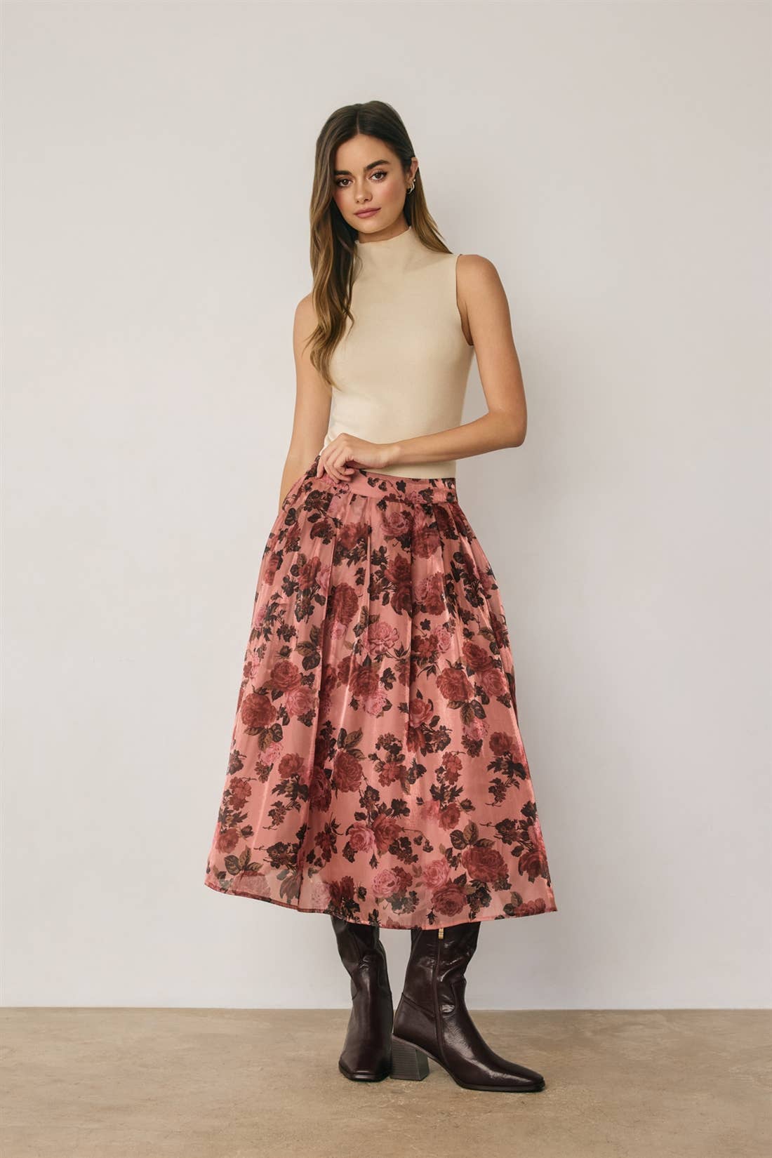 Floral Organza Structured Circular Midi Skirt (1)