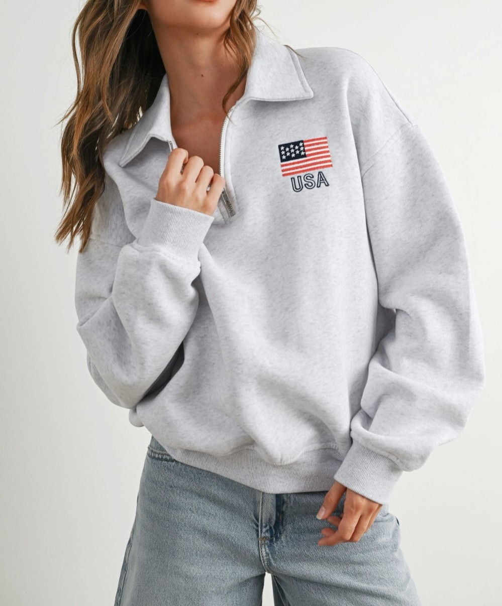 USA Flag Collared Quarter Zip|7890