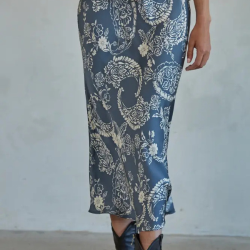 Woven Polyester Satin Floral Maxi Skirt|6441